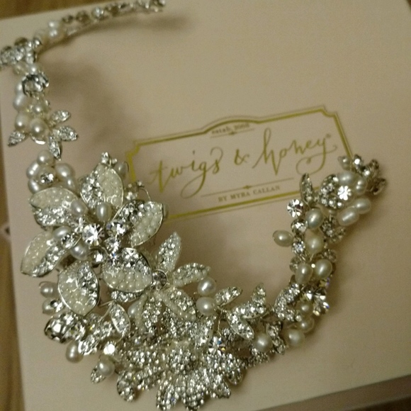 Hand wired Pearl and crystal flower headpiece